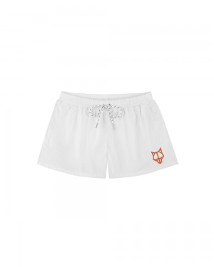 Pantaloni Scurti Naked Wolfe Wolfe Head Swim Shorts White | TIX-648370