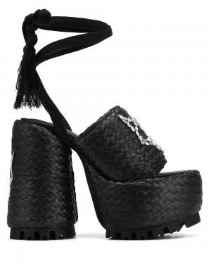 Pantofi Cu Toc Naked Wolfe Beach Raffia Black | DQU-812504