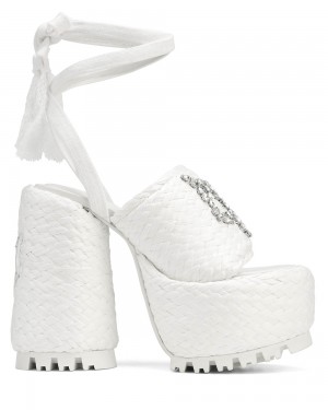 Pantofi Cu Toc Naked Wolfe Beach Raffia White | FNR-173564
